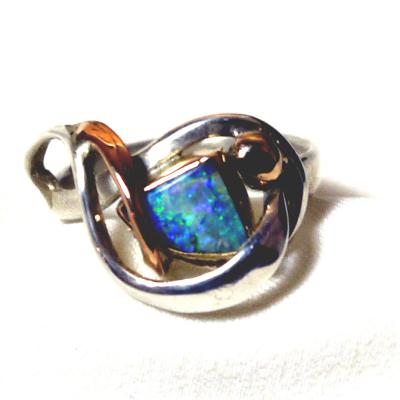 BAGUE ARGENT, OR ET OPALE (3)