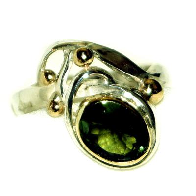 BAGUE ARGENT, OR, ET TOURMALINE