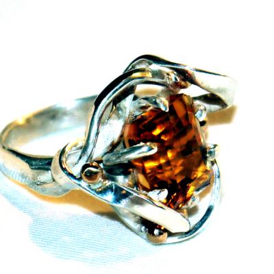 BAGUE ARGENT, OR ET CITRINE