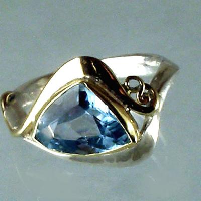 BAGUE ARGENT, OR ET AIGUE MARINE (2)