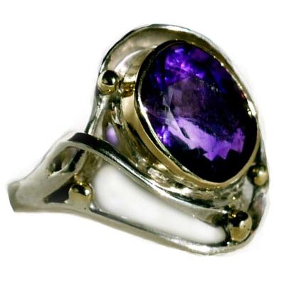 BAGUE ARGENT, OR ET AMÉTHYSTE