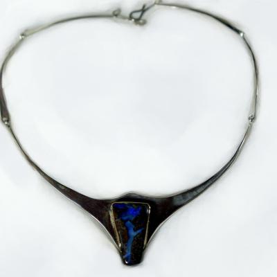 COLLIER ARGENT, OR ET OPALE BOULDER
