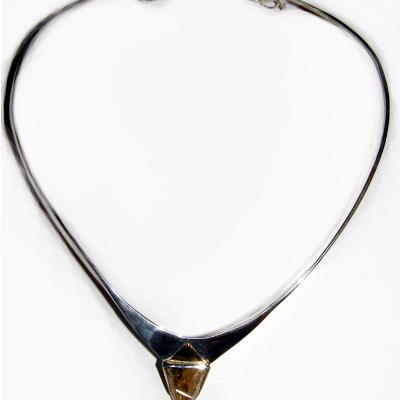 COLLIER ARGENT, OR ET QUARTZ RUTILE