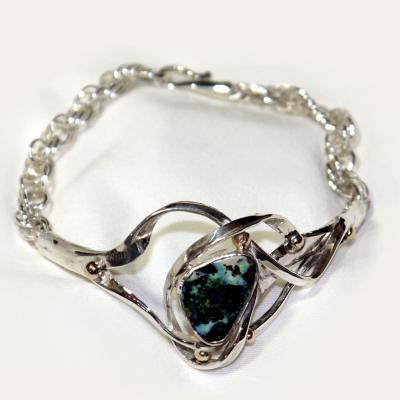 BRACELET ARGENT, OR ET OPALE BOULDER