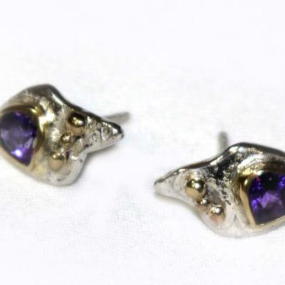 BOUCLES D'OREILLES ARGENT, OR ET AMÉTHYSTE