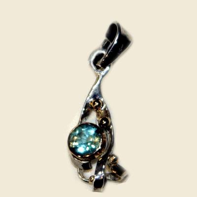 PENDENTIF ARGENT, OR ET AIGUE MARINE