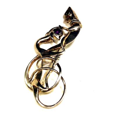 BROCHE ARGENT, AMÉTHYSTE ET GRENAT